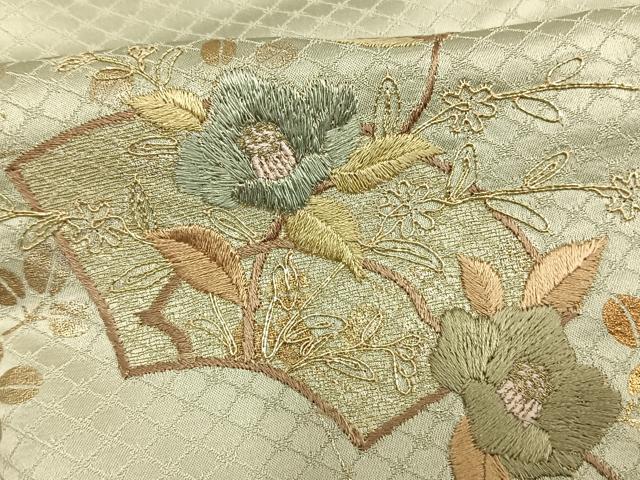 平和屋着物▽訪問着 単衣 刺繍 地紙草花文 金銀彩 正絹 逸品 AAAV2589fy