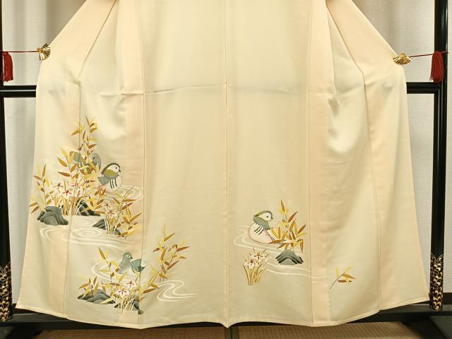 平和屋着物▽訪問着 単衣 友禅 鴛鴦文 正絹 逸品 AAAV2593fy