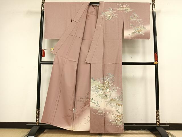 平和屋着物▽訪問着 単衣 友禅 風景草花文 正絹 逸品 未使用 AAAV2596fy