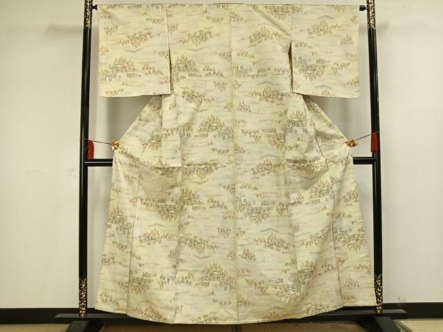 平和屋着物▽上質な紬 単衣 風景樹林文 正絹 逸品 AAAV2611fy