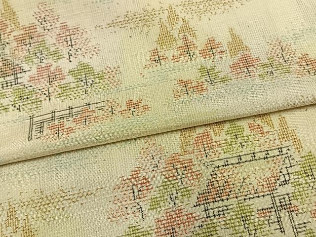 平和屋着物▽上質な紬 単衣 風景樹林文 正絹 逸品 AAAV2611fy