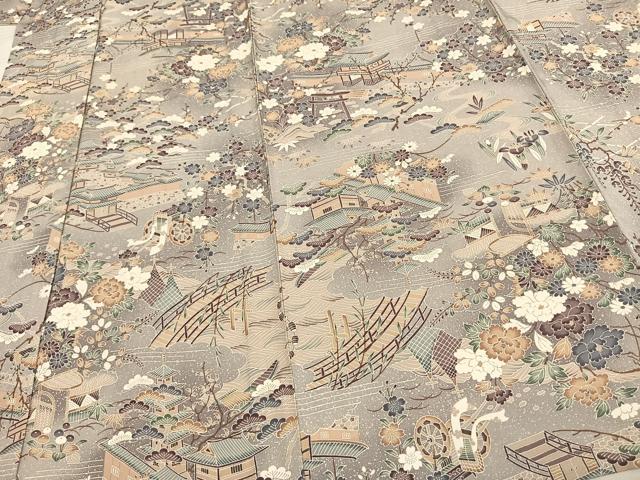 平和屋着物▽上質な小紋 単衣 風景草花文 正絹 逸品 AAAV2630fy
