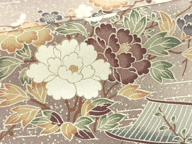 平和屋着物▽上質な小紋 単衣 風景草花文 正絹 逸品 AAAV2630fy