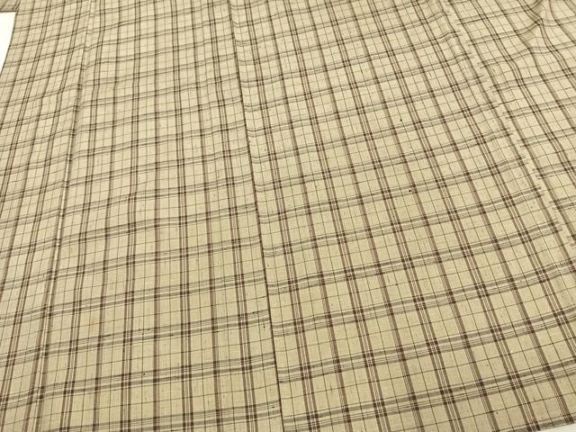 平和屋着物▽上質な紬 単衣 格子 正絹 逸品 AAAV2633fy