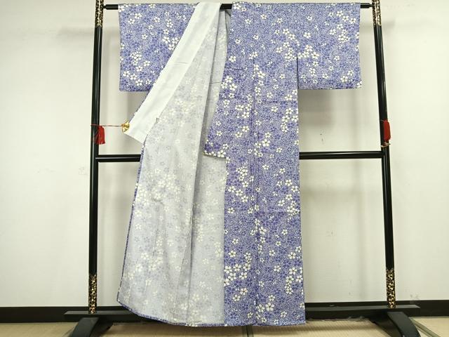 平和屋着物▽上質な小紋 単衣 枝花文 正絹 逸品 AAAV2635fy