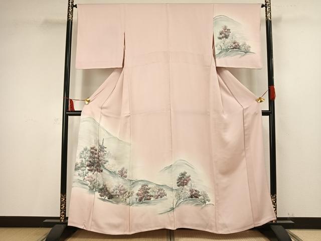平和屋着物▽訪問着 単衣 手描き 風景樹林文 暈し染め 正絹 逸品 AAAV2653fy