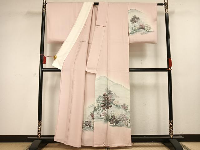 平和屋着物▽訪問着 単衣 手描き 風景樹林文 暈し染め 正絹 逸品 AAAV2653fy