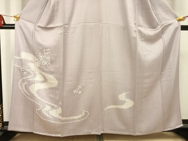 平和屋着物▽訪問着 単衣 絞り 刺繍 流水草花文 正絹 逸品 AAAV2659fy