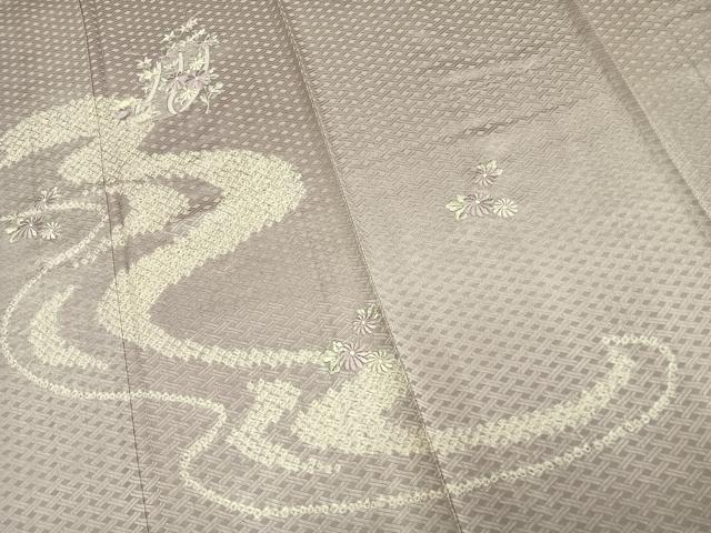 平和屋着物▽訪問着 単衣 絞り 刺繍 流水草花文 正絹 逸品 AAAV2659fy