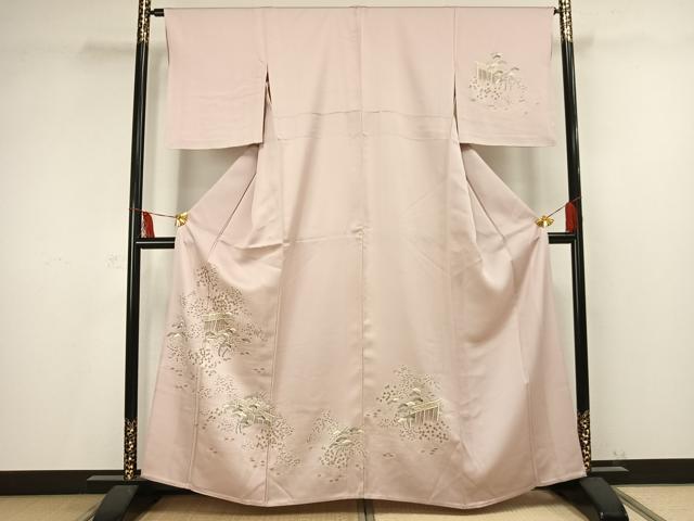 平和屋着物▽訪問着 単衣 駒刺繍 風景枝花文 正絹 逸品 AAAV2661fy