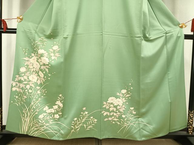 平和屋着物▽訪問着 単衣 草花文 金彩 正絹 逸品 AAAV2662fy