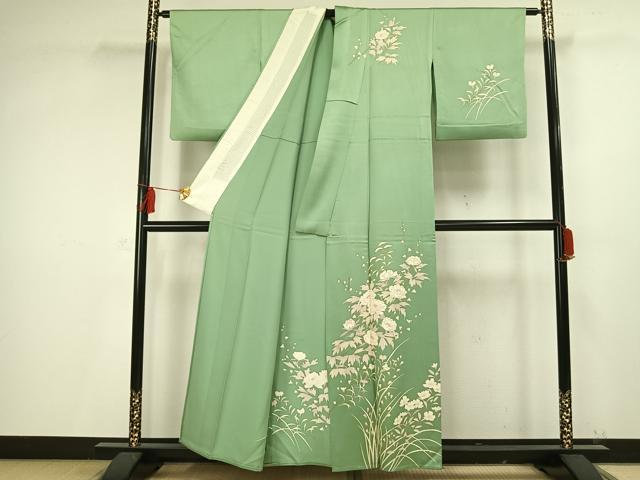 平和屋着物▽訪問着 単衣 草花文 金彩 正絹 逸品 AAAV2662fy