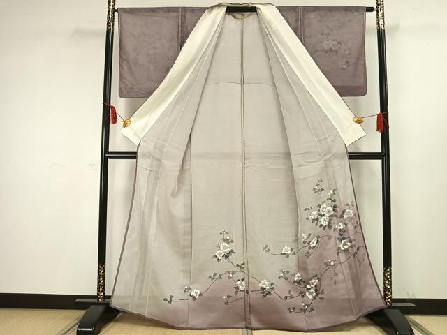 平和屋着物▽訪問着 無双 紗袷 紗×紗 手描き 枝花文 正絹 逸品 AAAV2665fy