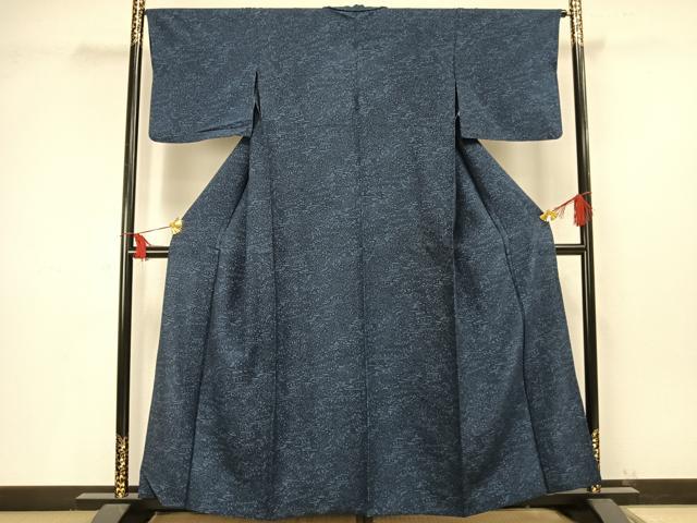 平和屋着物▽上質な小紋 単衣 藍 型染め 草花文 正絹 逸品 AAAV2671fy