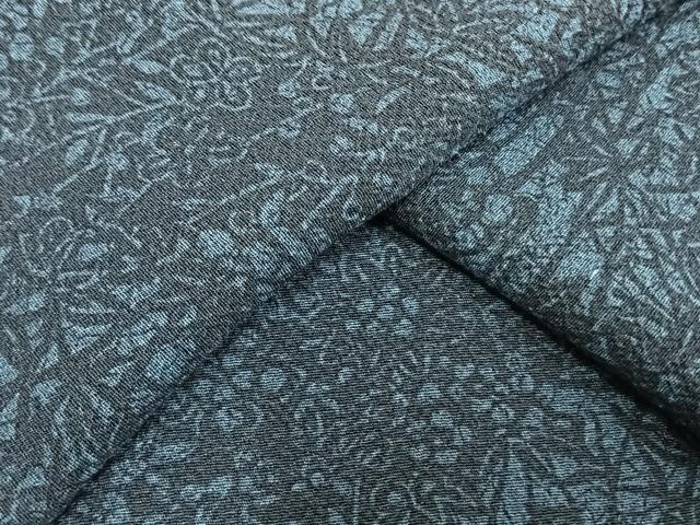 平和屋着物▽上質な小紋 単衣 藍 型染め 草花文 正絹 逸品 AAAV2671fy