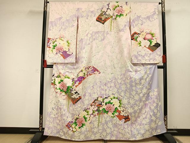 平和屋着物▽小振袖 二尺袖 単衣 草花文 金彩 正絹 逸品 AAAV2680fy