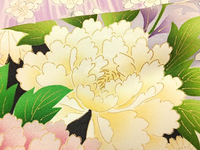 平和屋着物▽小振袖 二尺袖 単衣 草花文 金彩 正絹 逸品 AAAV2680fy