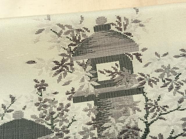 平和屋着物▽訪問着 単衣 紬地 風景草木文 正絹 逸品 AAAV2681fy