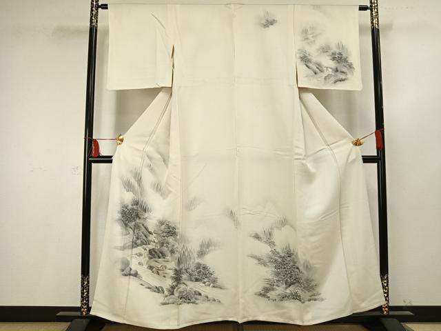 平和屋着物▽訪問着 単衣 手描き 風景文 正絹 逸品 AAAV2682fy