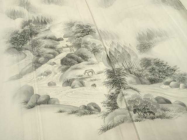 平和屋着物▽訪問着 単衣 手描き 風景文 正絹 逸品 AAAV2682fy