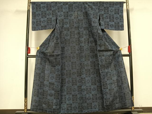 平和屋着物▽上質な紬 単衣 草花文 正絹 逸品 未使用 AAAV2684fy