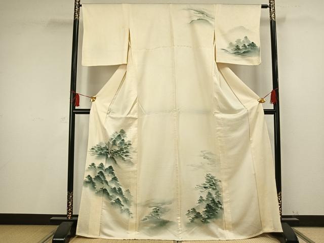 平和屋着物▽訪問着 単衣 手描き 樹林文 暈し染め 正絹 逸品 AAAV2685fy
