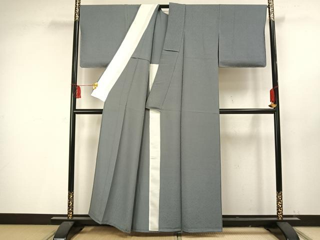 平和屋着物▽上質な色無地 単衣 蔦の葉地紋 豆がら茶色 正絹 逸品 未使用 AAAV2689fy