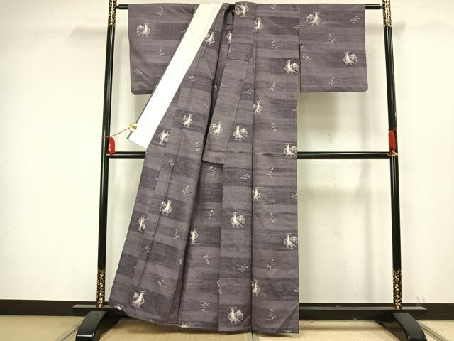 平和屋着物▽上質な紬 単衣 有栖川文様 正絹 逸品 AAAV2692fy