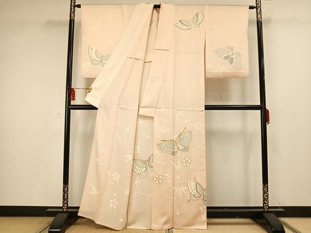 平和屋着物▽訪問着 単衣 駒刺繍 舞蝶文 正絹 逸品 AAAV2701fy