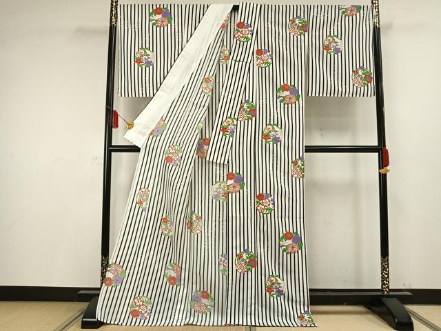 平和屋着物▽小紋 単衣 草花文 ロング丈 洗える着物 未使用 AAAV2709fy