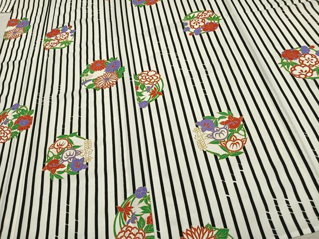 平和屋着物▽小紋 単衣 草花文 ロング丈 洗える着物 未使用 AAAV2709fy
