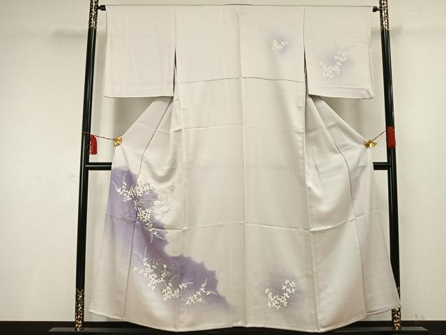 平和屋着物▽訪問着 単衣 刺繍 花文箱文 銀糸 正絹 逸品 AAAV2716fy