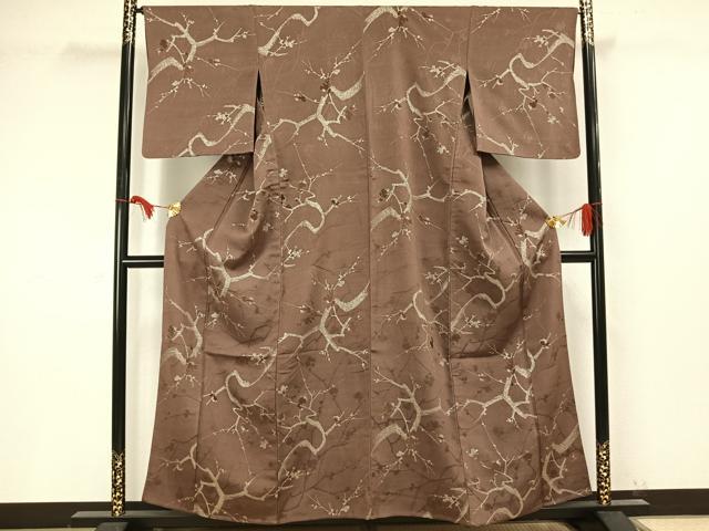 平和屋着物▽上質な小紋 単衣 枝花文 銀糸 正絹 逸品 AAAV2719fy