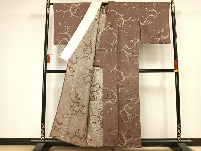 平和屋着物▽上質な小紋 単衣 枝花文 銀糸 正絹 逸品 AAAV2719fy