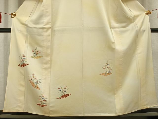 平和屋着物▽訪問着 単衣 友禅 駒刺繍 草花文 正絹 逸品 AAAV2720fy