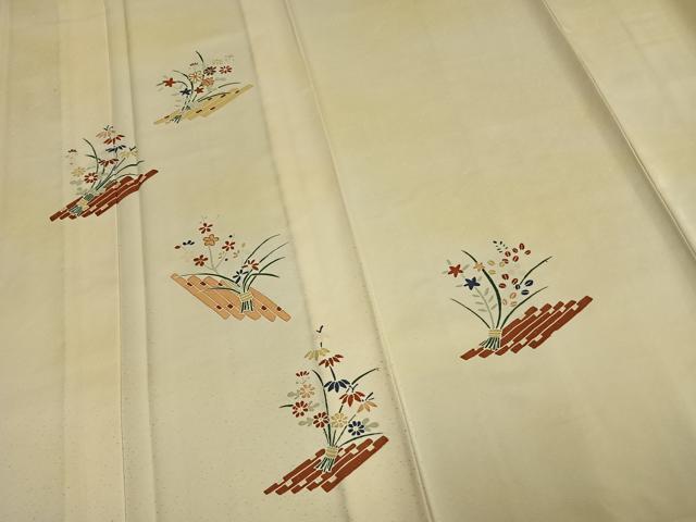 平和屋着物▽訪問着 単衣 友禅 駒刺繍 草花文 正絹 逸品 AAAV2720fy
