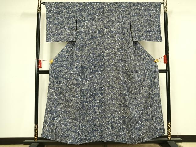 平和屋着物▽上質な小紋 単衣 型染め 草花文 正絹 逸品 AAAV2726fy