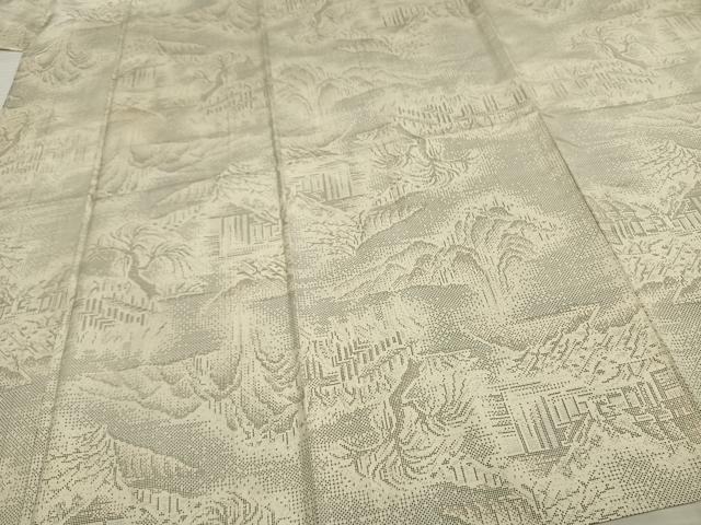 平和屋着物▽本場大島紬 単衣 白大島 9マルキ 風景文 正絹 逸品 AAAV2728fy