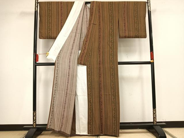 平和屋着物▽上質な小紋 単衣 草花間道 正絹 逸品 AAAV2731fy
