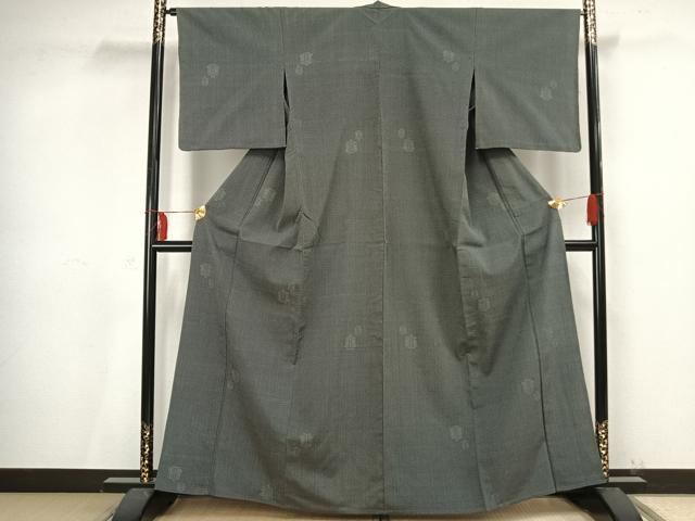 平和屋着物▽白鷹お召 単衣 110亀甲 遠州椿 正絹 逸品 AAAV2733fy