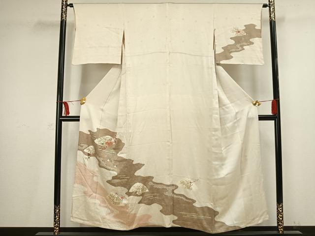 平和屋着物▽訪問着 単衣 刺繍 道長花文 金彩 正絹 逸品 AAAV2736fy