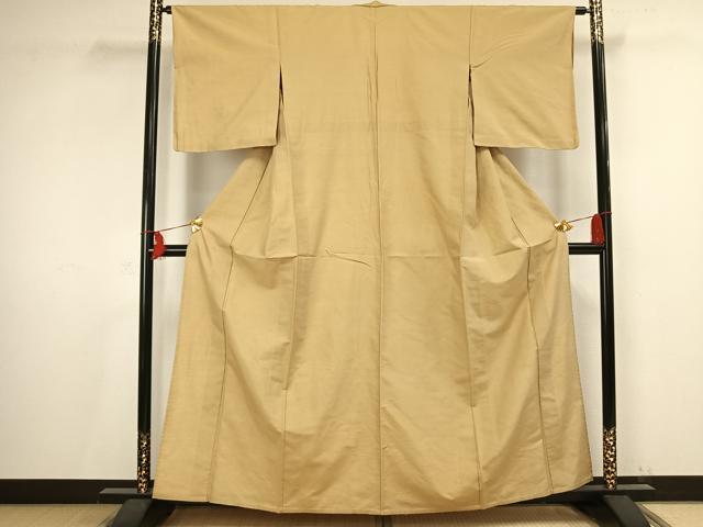 平和屋着物▽上質な紬 単衣 色無地 枯色 正絹 逸品 AAAV2737fy