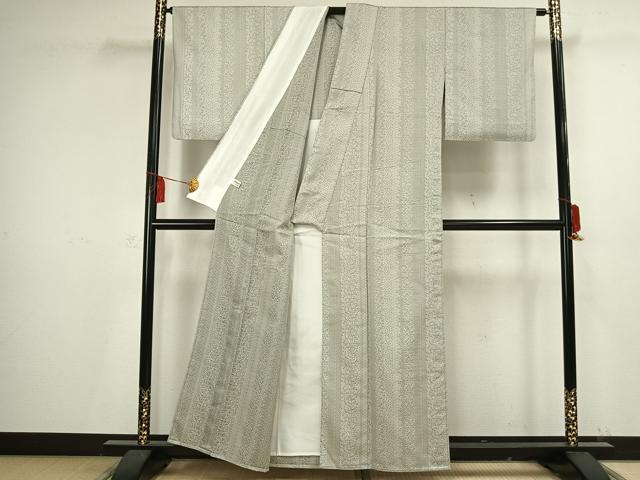 平和屋着物▽お召 単衣 草花間道 正絹 逸品 AAAV2743fy