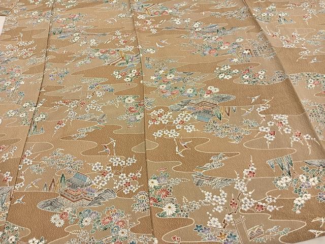 平和屋着物▽上質な小紋 単衣 風景草花文 正絹 逸品 AAAV2746fy