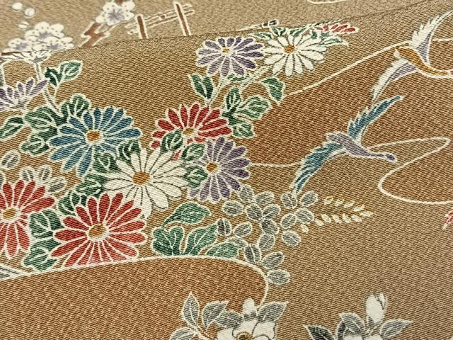 平和屋着物▽上質な小紋 単衣 風景草花文 正絹 逸品 AAAV2746fy