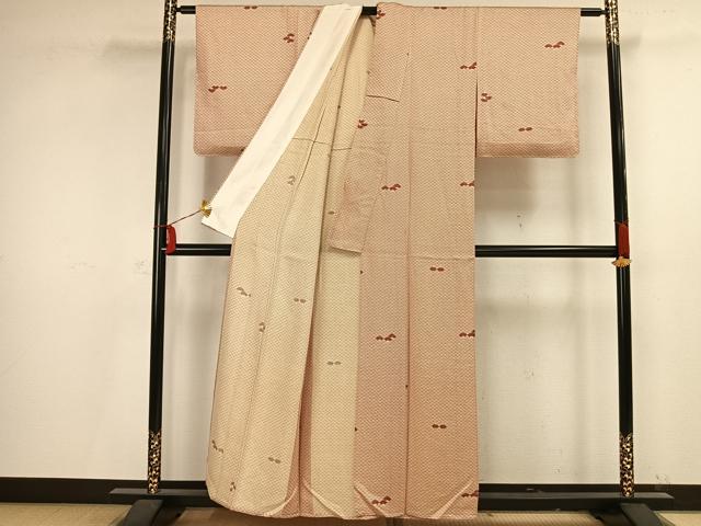 平和屋着物▽上質な小紋 単衣 扇面青海波 正絹 逸品 AAAV2752fy