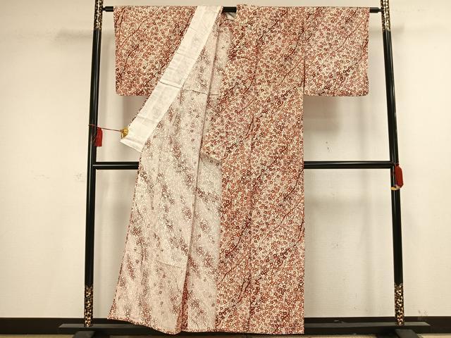 平和屋着物▽上質な小紋 単衣 型染め 枝花文 正絹 逸品 AAAV2755fy
