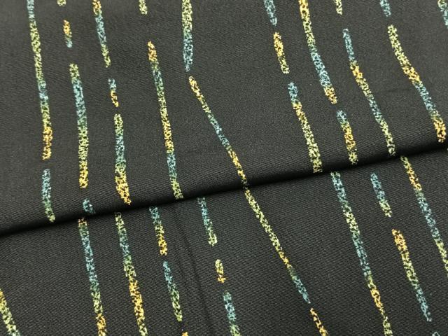 平和屋着物▽上質な小紋 単衣 変わり縞 黒地 正絹 逸品 AAAV2757fy