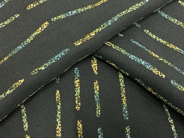 平和屋着物▽上質な小紋 単衣 変わり縞 黒地 正絹 逸品 AAAV2757fy