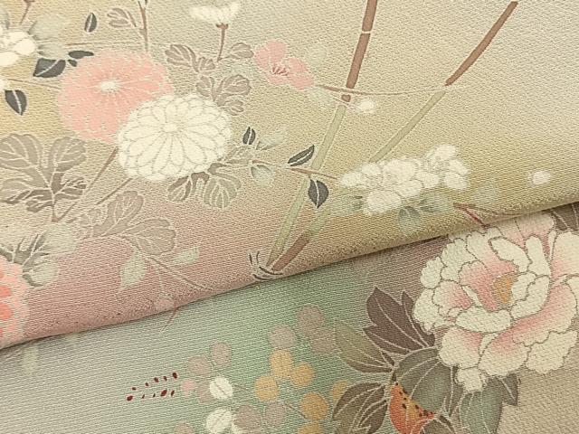 平和屋着物▽訪問着 単衣 友禅 草花文 暈し染め 金銀彩 正絹 逸品 AAAV2759fy